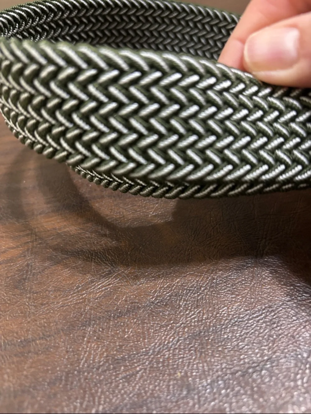 LEBRA Men's Green Woven Elastic Belt with Silver Buckle - Picture 3 of 3